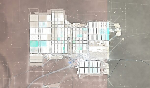 Salar de Atacama, Chile: High-Resolution Aerial View of Salt Flat, Lithium Pools, and Abstract Desert Landscape