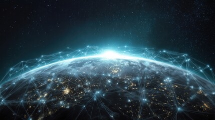 Global Network Connections: Visualize the interconnectedness of our planet with this captivating image of Earth enshrouded in a web of global networks, representing communication, data flow.