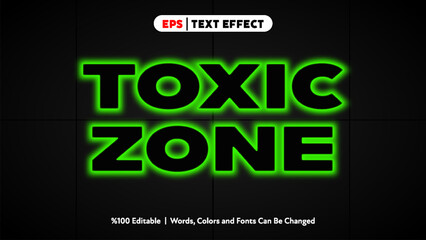 Toxic zone glowing neon green text effect with editable words and color options vector design