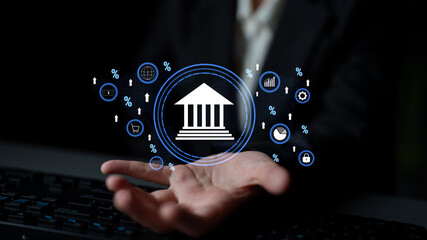 The influence of central bank monetary policy on the global banking system and economy. A concept of interest rates, inflation, and growth. Motif