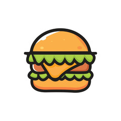 Cartoon Hamburger Icon With Lettuce And Cheese For Food, Fast Food, Or Restaurant Branding