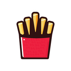 Crispy French Fries in Red Takeout Box From Colorful Fast Food Illustration