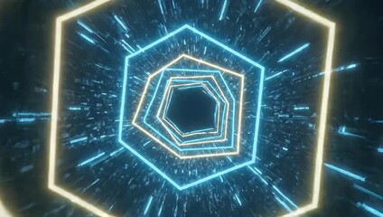 Dynamic neon tunnel zoom, futuristic digital abstract, vibrant motion graphics - Powered by Adobe