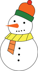 Simple snowman vector illustration wearing a hat and scarf isolated on white background
