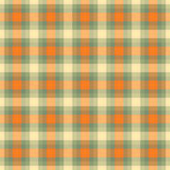 Warm, classic plaid pattern featuring earthy orange and sage green hues. A seamless and versatile textile design. Ideal for backgrounds, textures, and apparel projects.