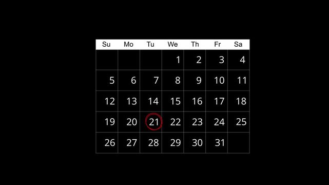 Business manages time for effective work. The 21th day Highlight by a red circle appointment reminders and meeting agenda on the calendar. Time management concept. 4k