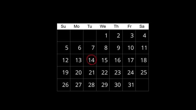 Business manages time for effective work. The 14th day Highlight by a red circle appointment reminders and meeting agenda on the calendar. Time management concept. 4k