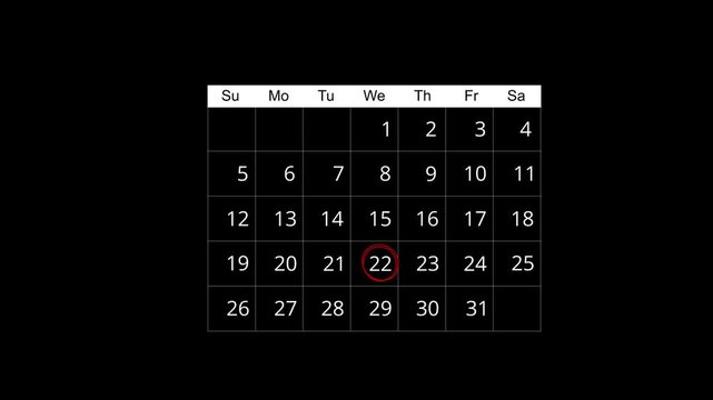 Business manages time for effective work. The 22th day Highlight by a red circle appointment reminders and meeting agenda on the calendar. Time management concept. 4k