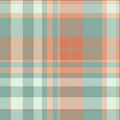 Detailed plaid pattern in serene teal, beige, and coral hues. Evokes a sense of tradition and comfort. Ideal for backgrounds, textiles, or digital designs.