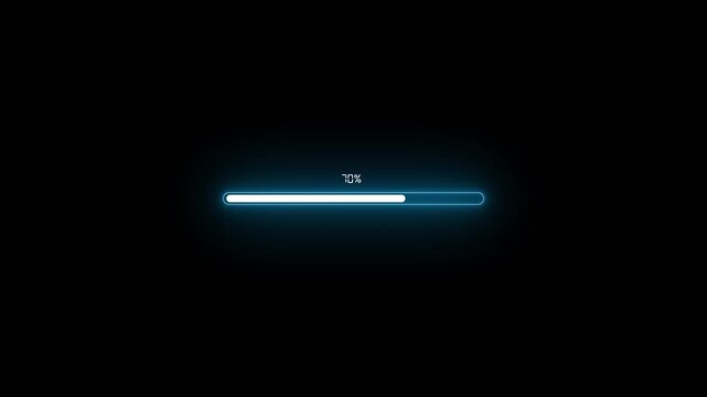 Glowing neon Status bar, process indicator from 0 to 100 increasing percentage, progress bar animation.Uploading,Download bar,update, Loading Bar Animation. Abstract neon loading icon animation