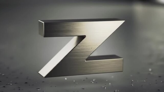 Cinematic 3D Brushed Metal Letter Z Powerfully Levitating from a Grungy Industrial Concrete Floor.