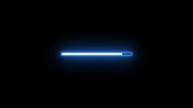 Glowing neon Status bar, process indicator from 0 to 100 increasing percentage, progress bar animation.Uploading,Download bar,update, Loading Bar Animation. Abstract neon loading icon animation