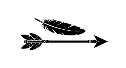 Elegant minimalist tribal arrow design with a feather, perfect for logo or tattoo