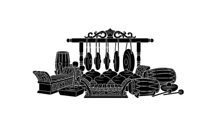 Elegant Gamelan Ensemble: A Silhouette Depicting Traditional Indonesian Musical Instruments