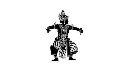 Elegant depiction of a traditional Indonesian dancer in striking black and white silhouette