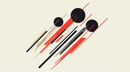 Abstract design of shapes and lines showcasing dynamic movement with red and black colors