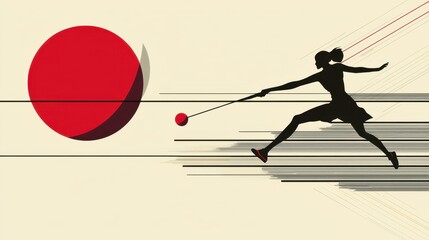 Dynamic movement of an athlete using a whip in a minimalist art style showcasing strength and speed in sports