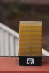 building, flight, board, transportation, signage, exit numbers , yellow