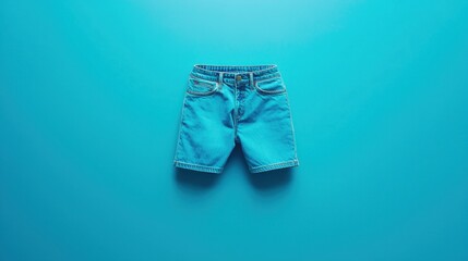 Bright blue shorts displayed against a vibrant blue background creating a bold and modern look for summer fashion