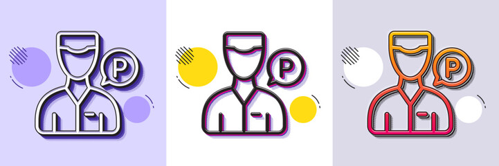 Valet servant line icon. Halftone dotted pattern. Gradient icon with grain shadow. Parking person sign. Transport park service symbol. Line valet servant icon. Various designs. Vector