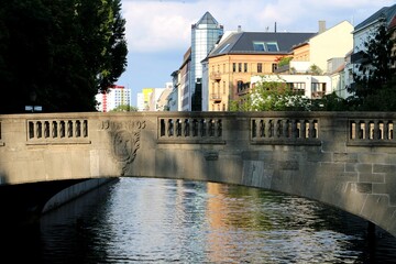 Historic stone bridge over canal in Berlin
