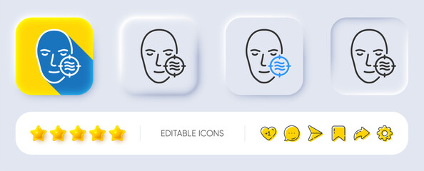 Problem face skin line icon. Neumorphic, Flat shadow, 3d buttons. Need facial care sign. Target symbol. Line problem skin icon. Social media icons. Vector