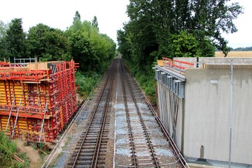Railway tracks and bridge construction site, Germany