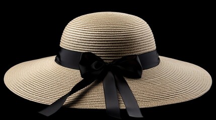 Elegant wide-brimmed straw hat with black ribbon, perfect for sunny days and outdoor events