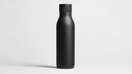 Sleek black stainless steel bottle stands alone against a simple white background