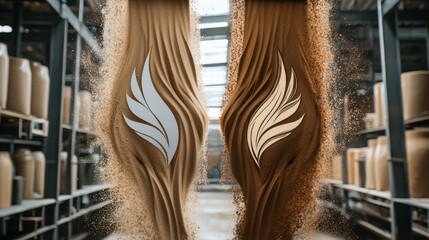 Unique sand art creation in a pottery studio showcasing intricate designs and creativity