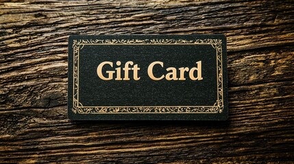 Gift card resting on rustic wooden surface with intricate design highlighting its value for special occasions