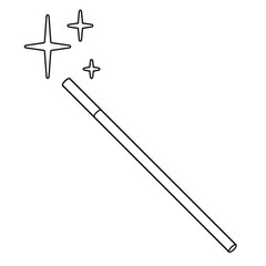 A magicians wand with coloured stars outline vector graphic