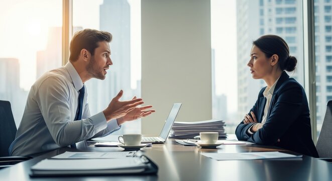 A professional meeting showcasing collaboration and communication in a modern office setting.