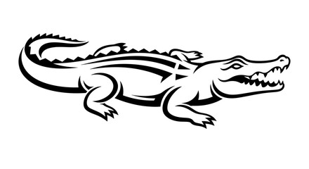 Stylized alligator illustration in black and white depicting strength and wildlife nature