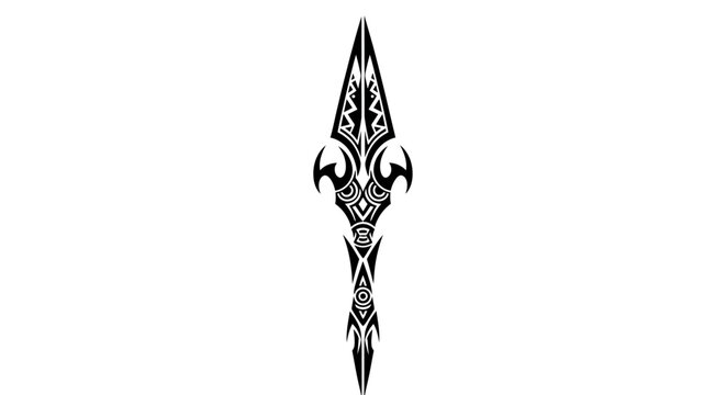 Abstract tribal spear design illustration with sharp edges and stylized patterns that evoke