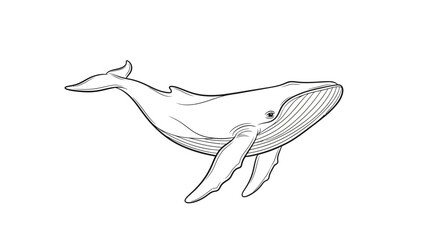 Elegant line art illustration of a majestic humpback whale on a white background perfect for © Anisah