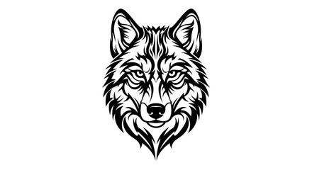 Detailed monochrome artwork depicting a wolf's face with intricate tribal design