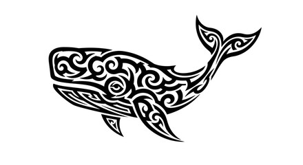 Stylized majestic whale artwork with intricate tribal patterns on a white background © Anisah