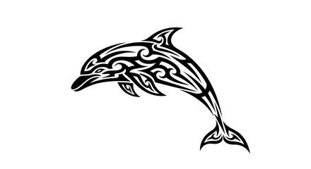 Stylish dolphin marine life artwork with an intricate black and white tribal design tattoo art