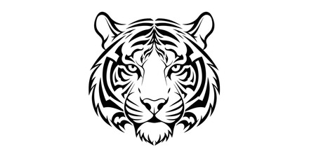 Majestic tiger head illustration, detailed with abstract tribal style ink, graphic for emblem or