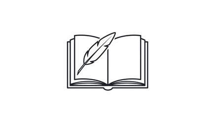 Quill and open book icon, depicting knowledge creation and literary arts  in a minimalist style