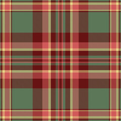 Warm plaid pattern with red, green, and yellow hues. Evokes feelings of comfort, tradition, and rustic charm. Ideal for textile design, backgrounds, and seasonal themes.