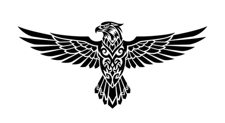 Majestic eagle tattoo design, soaring high, with intricate tribal patterns and bold black ink