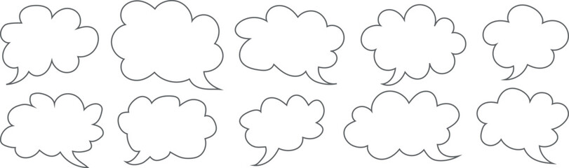 Set of cloud shaped speech bubbles outline