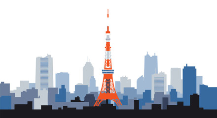 Vibrant tokyo skyline vector illustration with iconic tower and modern architecture