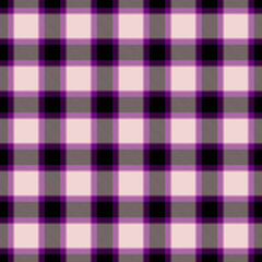Seamless plaid pattern. Black, purple and blush pink create a modern take on a classic design. Great for textiles, backgrounds, fashion and digital projects.