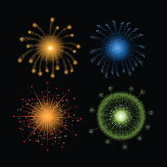 Obraz premium Brightly colorful fireworks explosion in the night sky against a black background, a sparkle of light and design for a celebration illustration