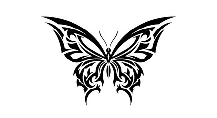 Intricate butterfly illustration, stylized vector artwork, monochromatic insect icon creation