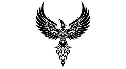 Elegant phoenix illustration with tribal details soaring upwards gracefully silhouette