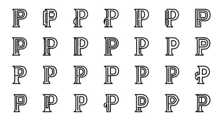 A striking, abstract, and artistic representation of the letter 'P' rendered in a bold, dark, and dramatic style, featuring intricate line art and a sophisticated, minimalist aesthetic, perfect for